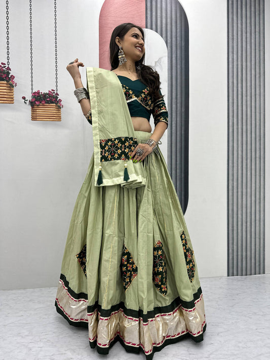 Ravishing Pista Cotton Ribbon Work Lehenga Choli