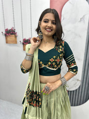 Ravishing Pista Cotton Ribbon Work Lehenga Choli