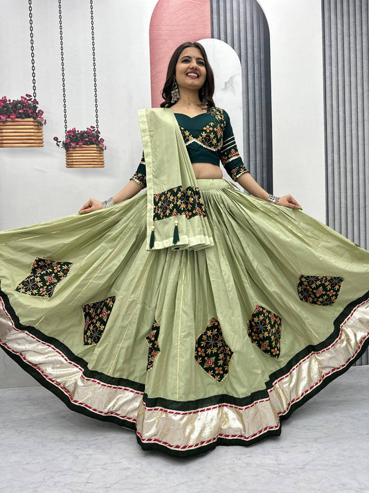 Ravishing Pista Cotton Ribbon Work Lehenga Choli