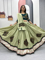 Ravishing Pista Cotton Ribbon Work Lehenga Choli