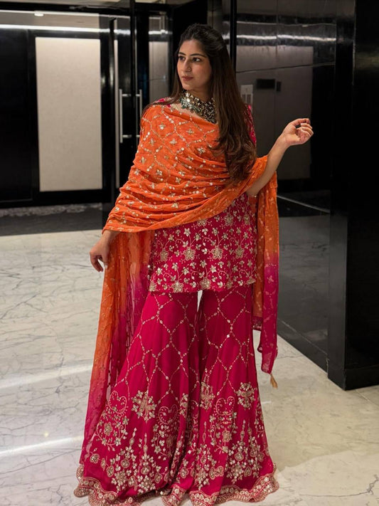 Admiring Red Georgette Sequence Work Sharara Suit