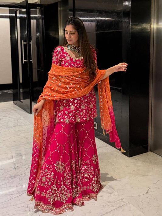 Admiring Red Georgette Sequence Work Sharara Suit
