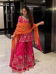 Admiring Red Georgette Sequence Work Sharara Suit