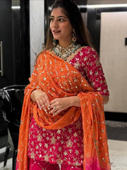 Admiring Red Georgette Sequence Work Sharara Suit