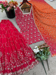 Admiring Red Georgette Sequence Work Sharara Suit