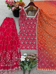 Admiring Red Georgette Sequence Work Sharara Suit