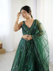 Green Net Dori Work Lehenga Choli For Function Wear