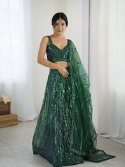 Green Net Dori Work Lehenga Choli For Function Wear