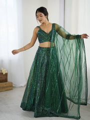 Green Net Dori Work Lehenga Choli For Function Wear