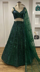 Green Net Dori Work Lehenga Choli For Function Wear