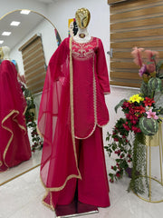 Gorgeous Lavender Roman Simar Silk Sequence Embroidery Sharara Suit