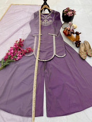 Gorgeous Lavender Roman Simar Silk Sequence Embroidery Sharara Suit