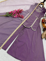 Gorgeous Lavender Roman Simar Silk Sequence Embroidery Sharara Suit