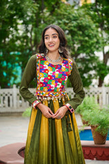 Glorious Blue Chinon Embroidered Lehenga Choli