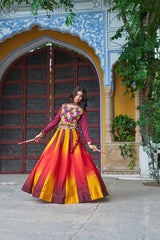 Glorious Blue Chinon Embroidered Lehenga Choli