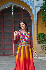 Glorious Blue Chinon Embroidered Lehenga Choli