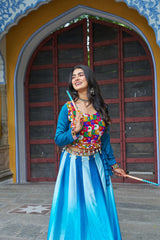 Glorious Blue Chinon Embroidered Lehenga Choli