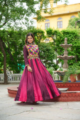 Glorious Blue Chinon Embroidered Lehenga Choli
