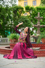 Glorious Blue Chinon Embroidered Lehenga Choli