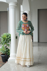 Navratri Wear Green Cotton Kutchi Gamthi Work Lehenga Choli