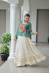 Navratri Wear Green Cotton Kutchi Gamthi Work Lehenga Choli