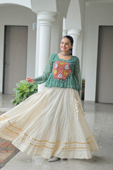 Navratri Wear Green Cotton Kutchi Gamthi Work Lehenga Choli