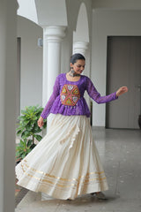 Navratri Wear Green Cotton Kutchi Gamthi Work Lehenga Choli