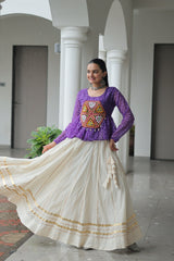 Navratri Wear Green Cotton Kutchi Gamthi Work Lehenga Choli