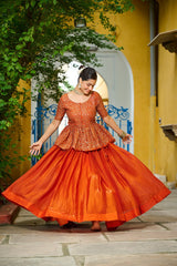 Ravishing Orange Fendy Embroidered Lehenga