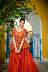 Ravishing Orange Fendy Embroidered Lehenga