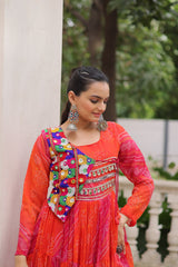 Designer Red Georgette Kutchi Work Navratri Gown