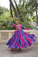 Designer Red Georgette Kutchi Work Navratri Gown
