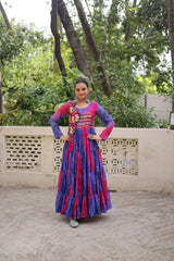 Designer Red Georgette Kutchi Work Navratri Gown