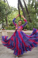 Designer Red Georgette Kutchi Work Navratri Gown