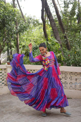 Designer Red Georgette Kutchi Work Navratri Gown