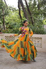 Designer Red Georgette Kutchi Work Navratri Gown