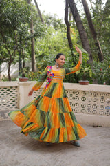 Designer Red Georgette Kutchi Work Navratri Gown