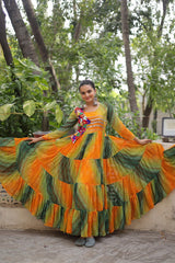 Designer Red Georgette Kutchi Work Navratri Gown