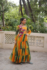 Designer Red Georgette Kutchi Work Navratri Gown