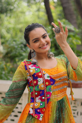 Designer Red Georgette Kutchi Work Navratri Gown