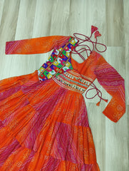 Designer Red Georgette Kutchi Work Navratri Gown
