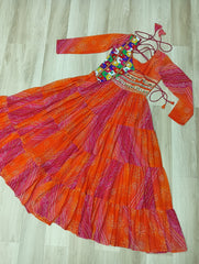 Designer Red Georgette Kutchi Work Navratri Gown