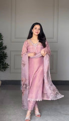 Gorgeous Pink Creap Sequence Work Palazzo Suit