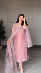 Gorgeous Pink Creap Sequence Work Palazzo Suit