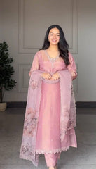 Gorgeous Pink Creap Sequence Work Palazzo Suit