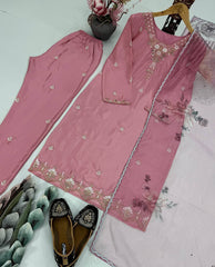 Gorgeous Pink Creap Sequence Work Palazzo Suit