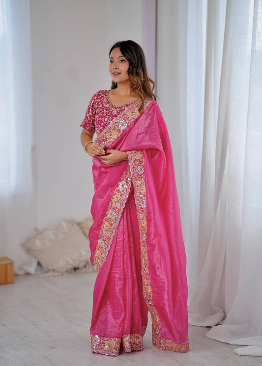 Attractive Gold Crush Embroidery Work Saree