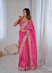 Attractive Gold Crush Embroidery Work Saree
