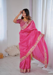 Attractive Gold Crush Embroidery Work Saree