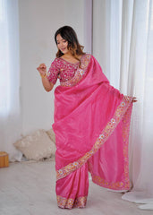 Attractive Gold Crush Embroidery Work Saree